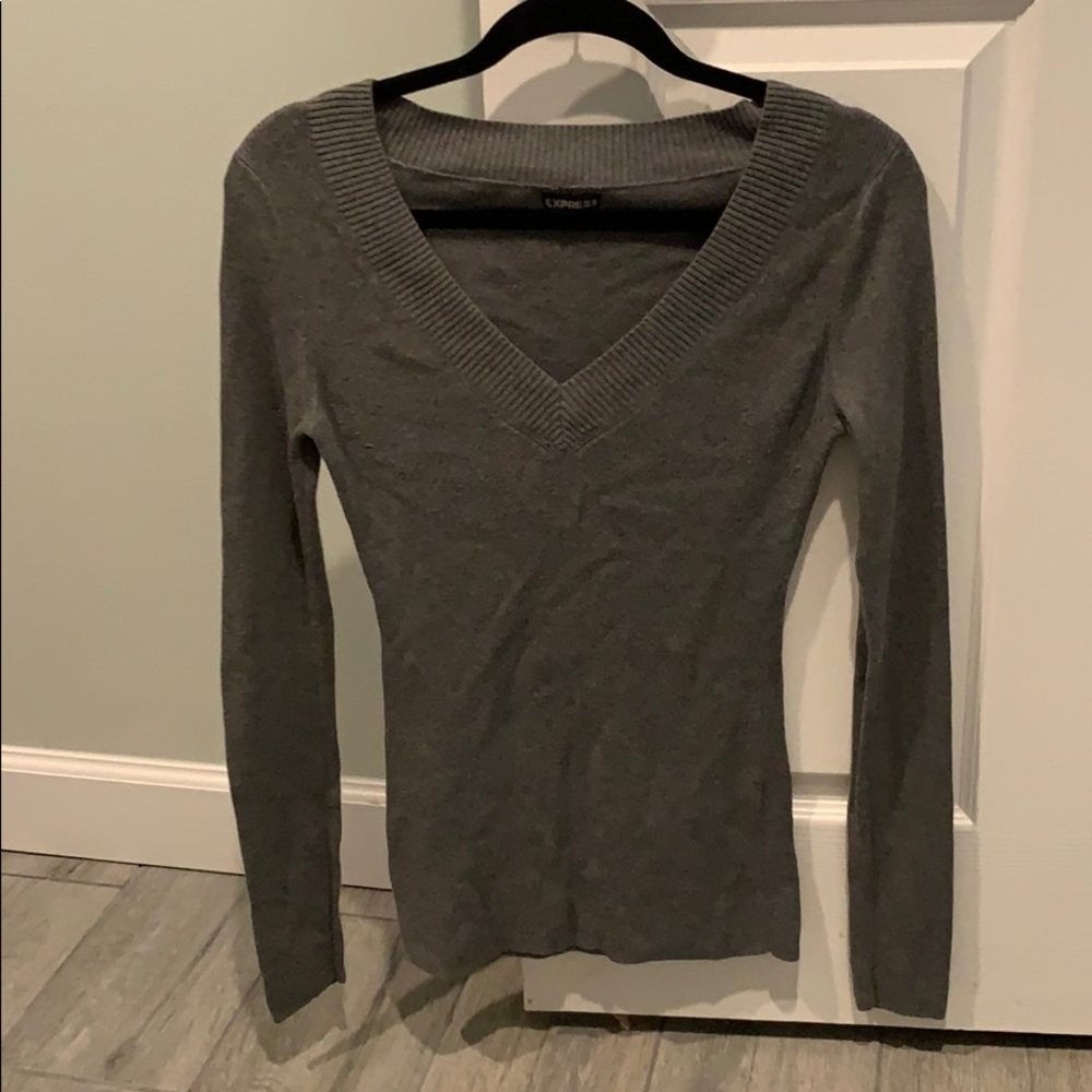 Express V Neck Sweater. Gray